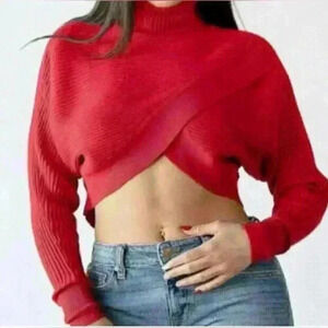 Thinkable Red Criss Cross Women's Sweater (483)